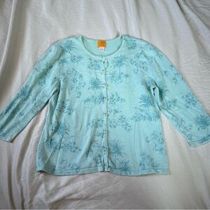 Vintage Ruby Rd Light Blue Cardigan Tropical Design Cotton Blend Women’s Small